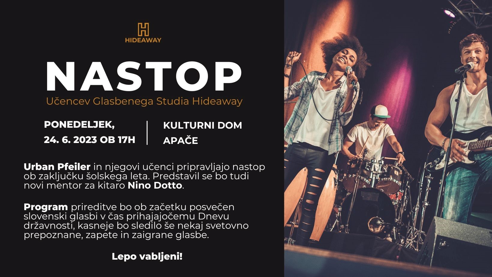 HIDEAWAY_vabilo na nastop_24.6.